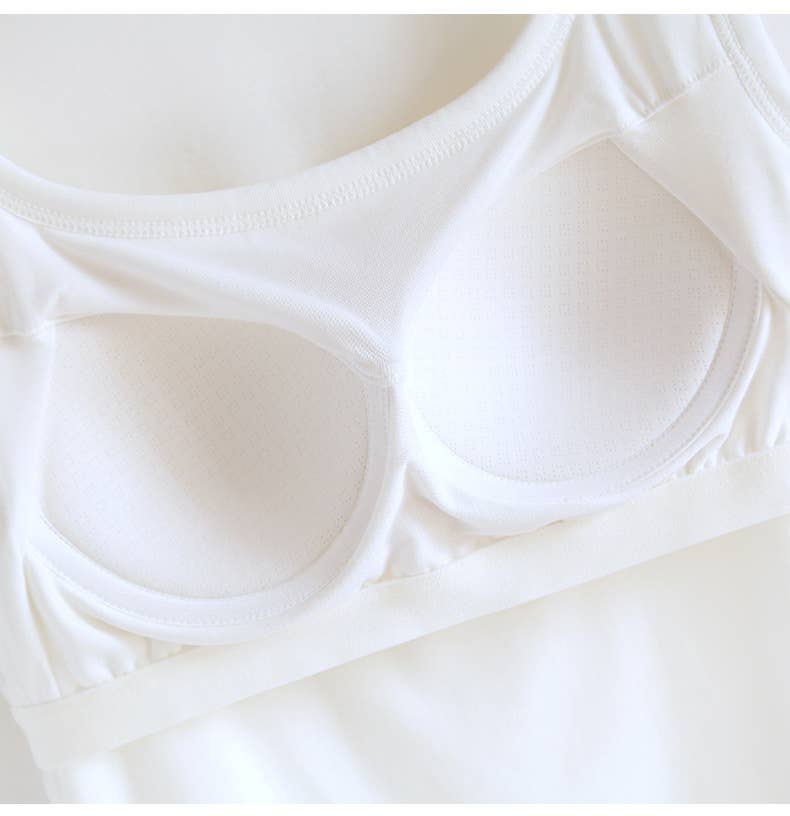 Cotton Blend Built-In Bra Tank Top - White