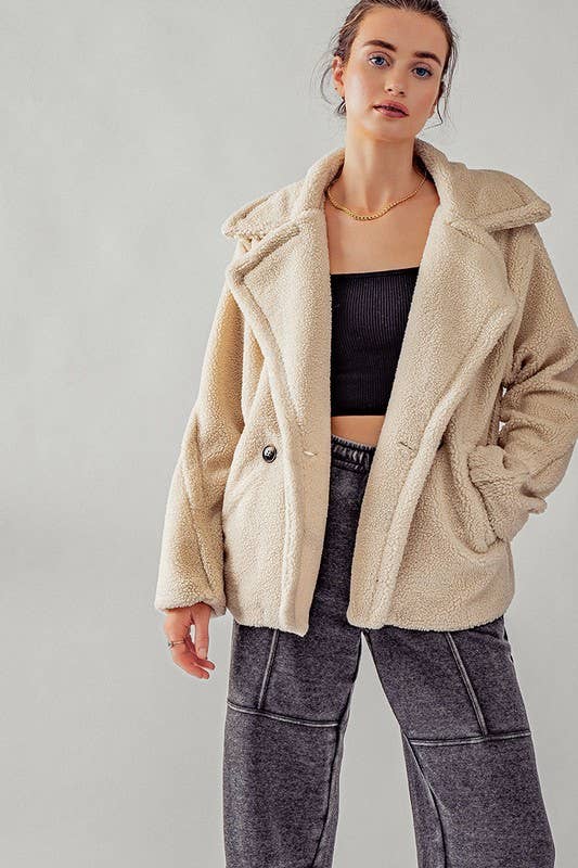 Soft Oversized Sherpa Coat Jacket - Cream