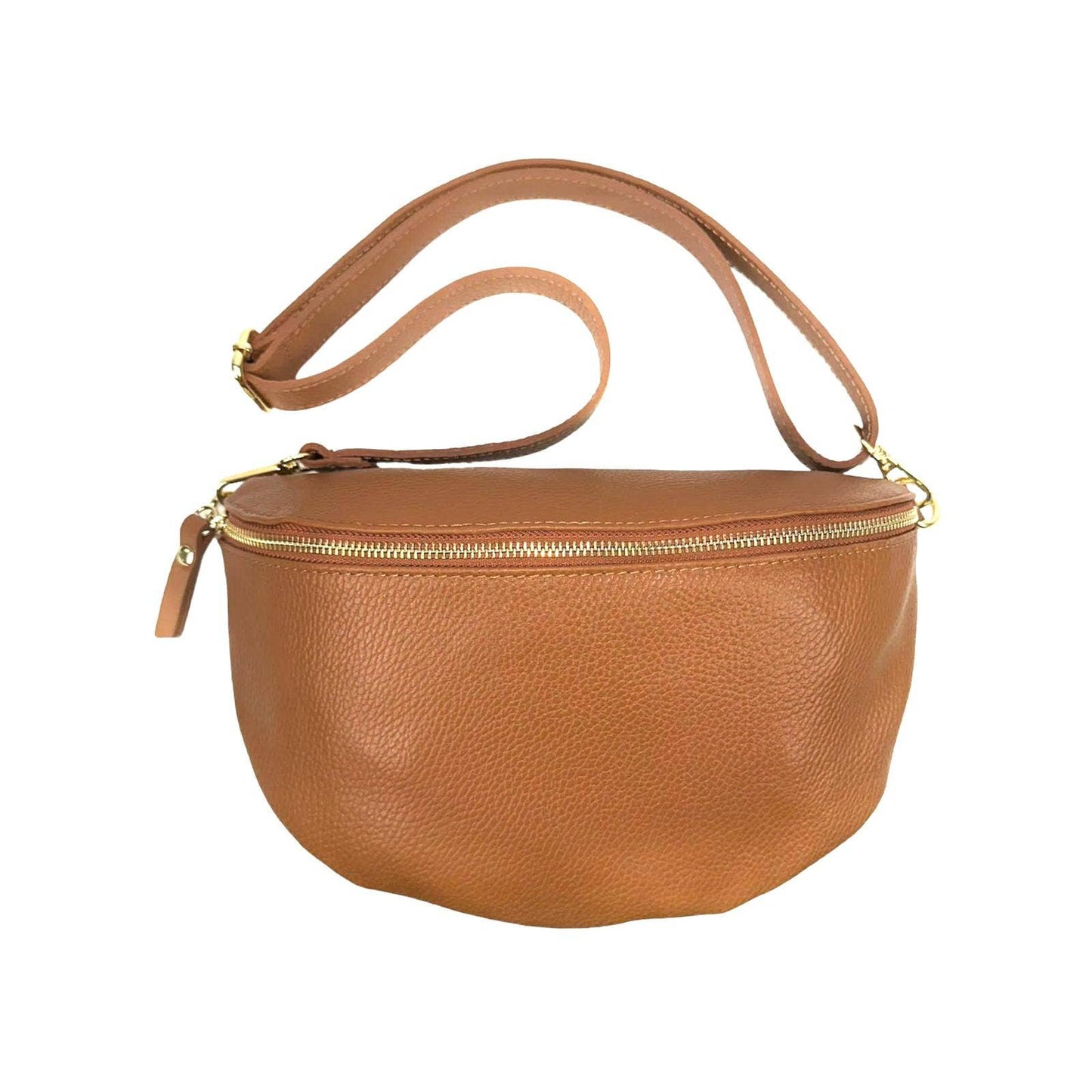Large Italian Leather Crossbody - Camel