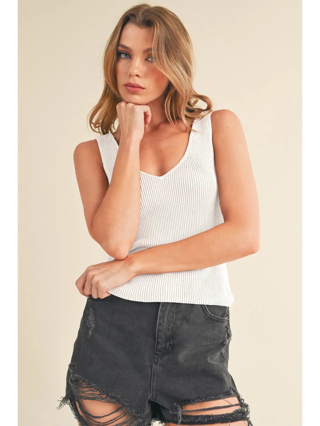 Hedi Knit Tank - White