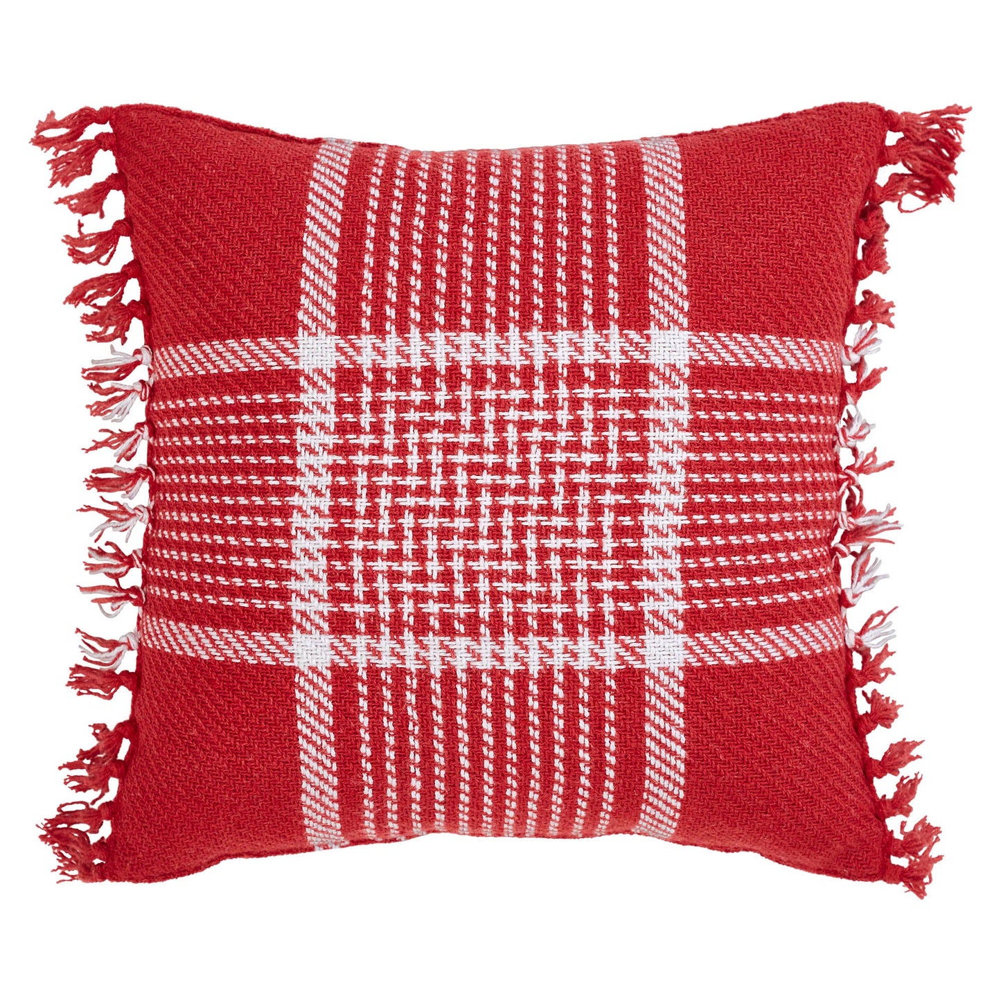 Eston Red & White Plaid Pillow Fringed 12"x12"