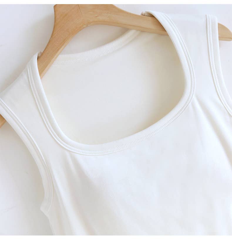 Cotton Blend Built-In Bra Tank Top - White