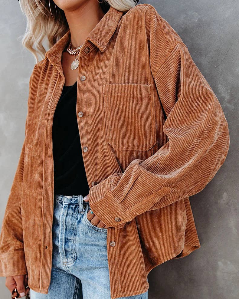 Corduroy Oversized Shacket- Caramel