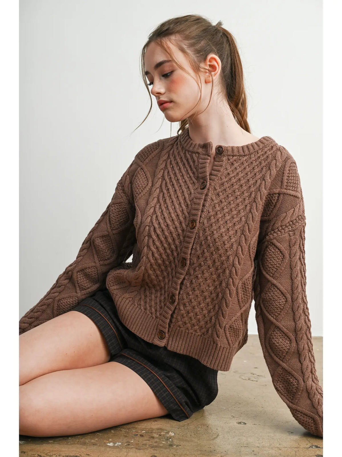 Cable Knit Cardigan - Mocha