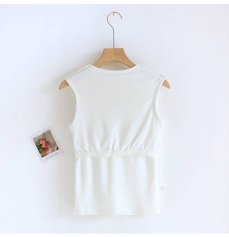 Cotton Blend Built-In Bra Tank Top - White