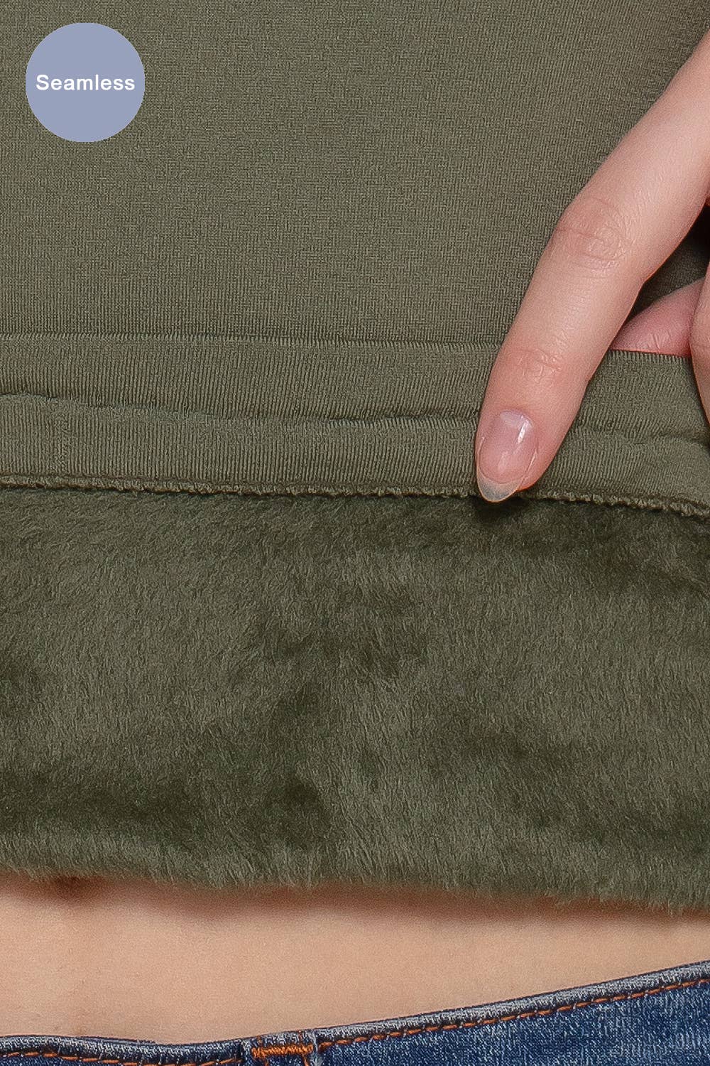 Long Sleeve Crew Neck Inner Fur Seamless Top - White