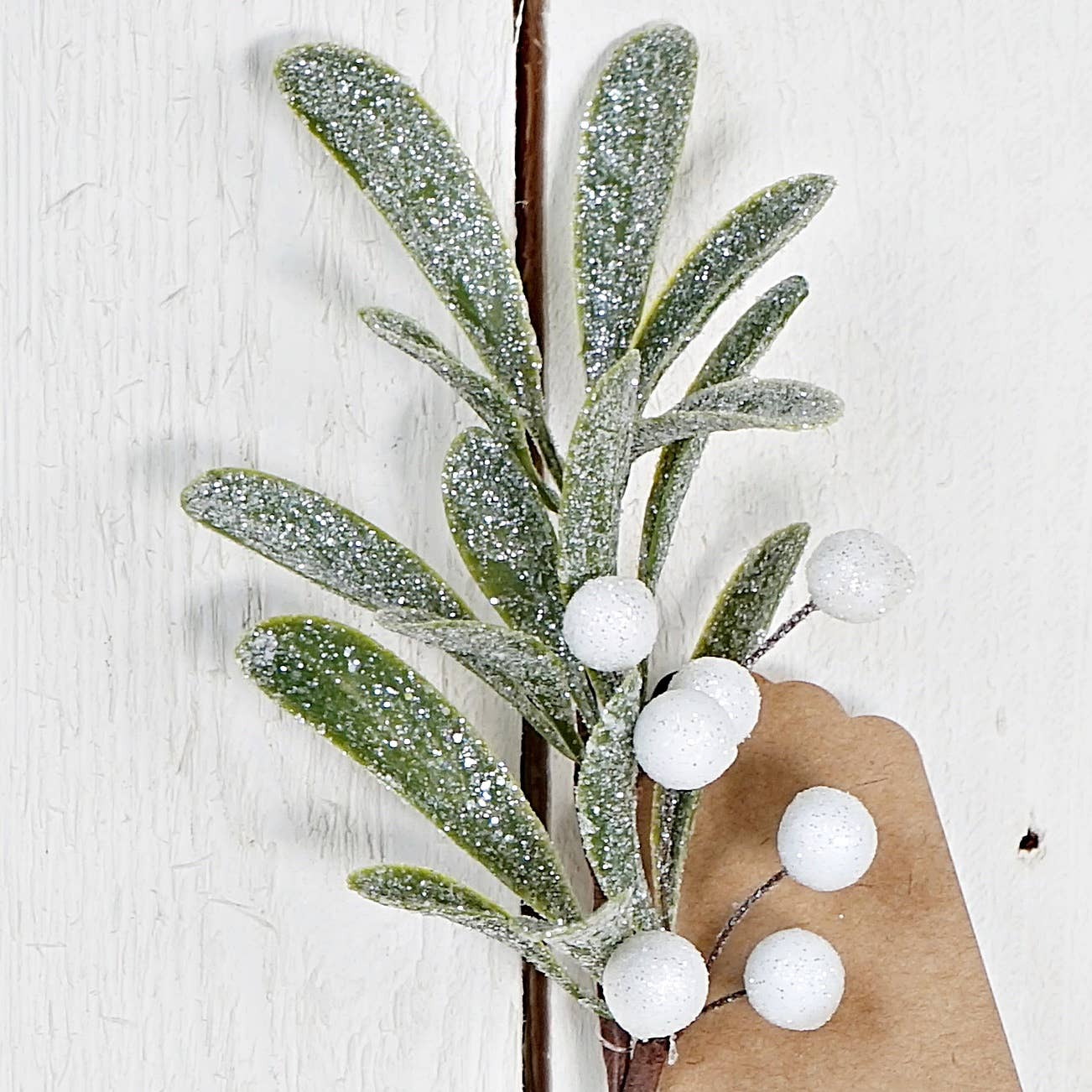 Frosted Mistletoe Pick - 10"