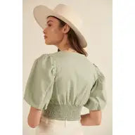 Balloon Sleeve Crop Peasant Top