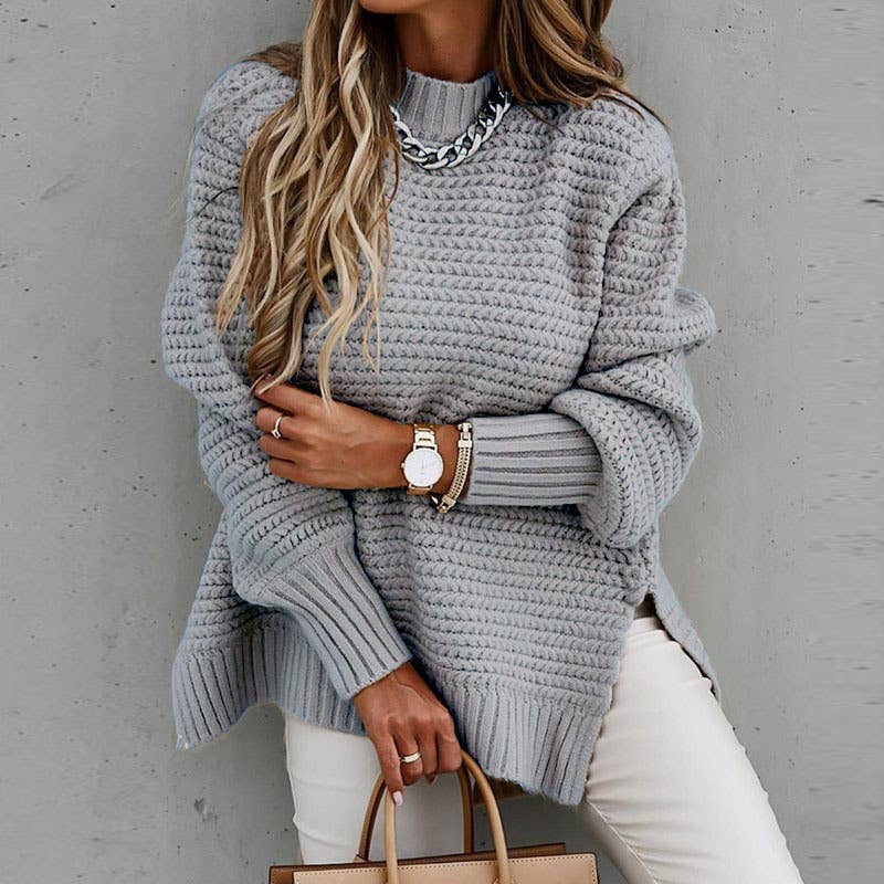 Chunky knit sweater with side split - Grey