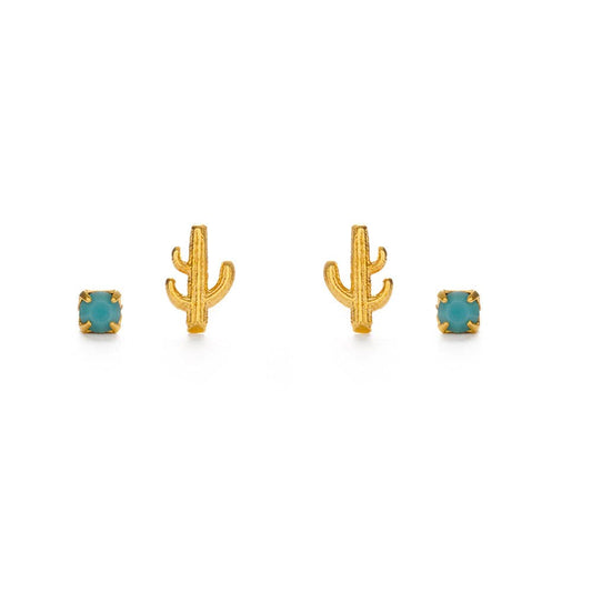 Cactus + Turquoise Stud Earring Set