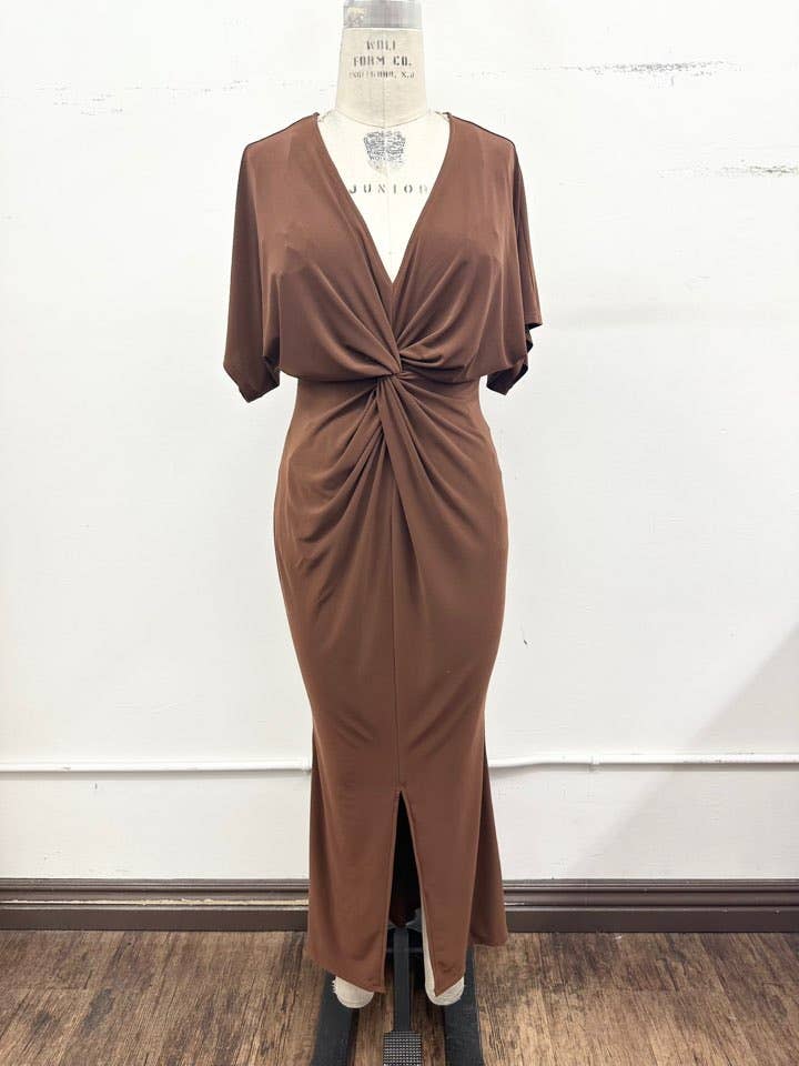 Twist Front Maxi Dress - Brown