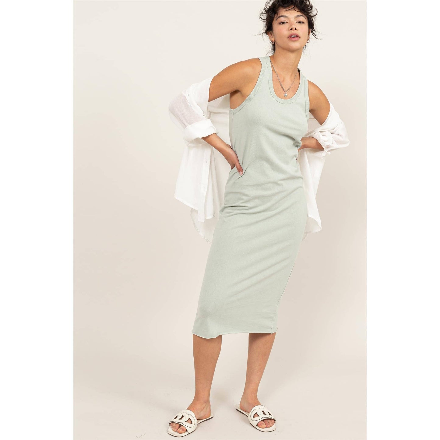 Sleeveless Shift Midi Dress - Mint