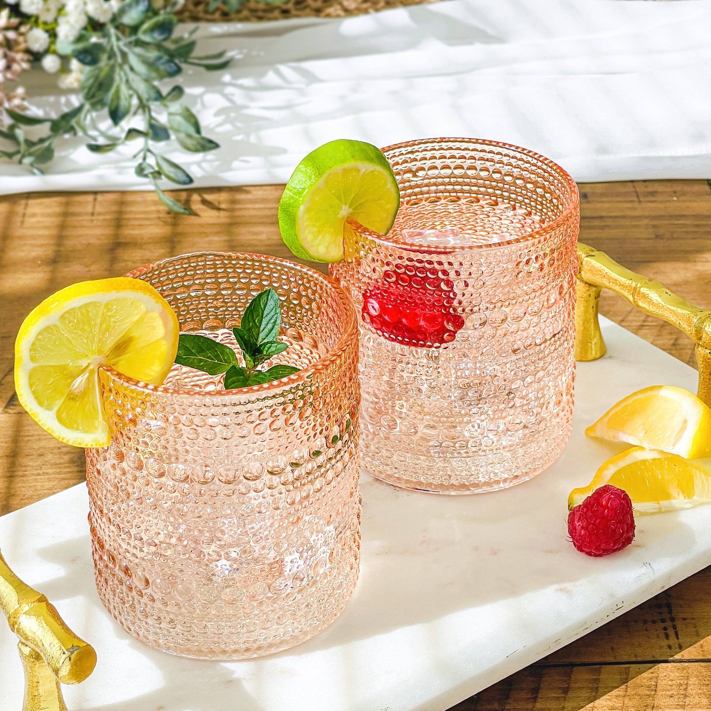 10 oz Beaded Rose Gold Old Fashion Drinking Glasses