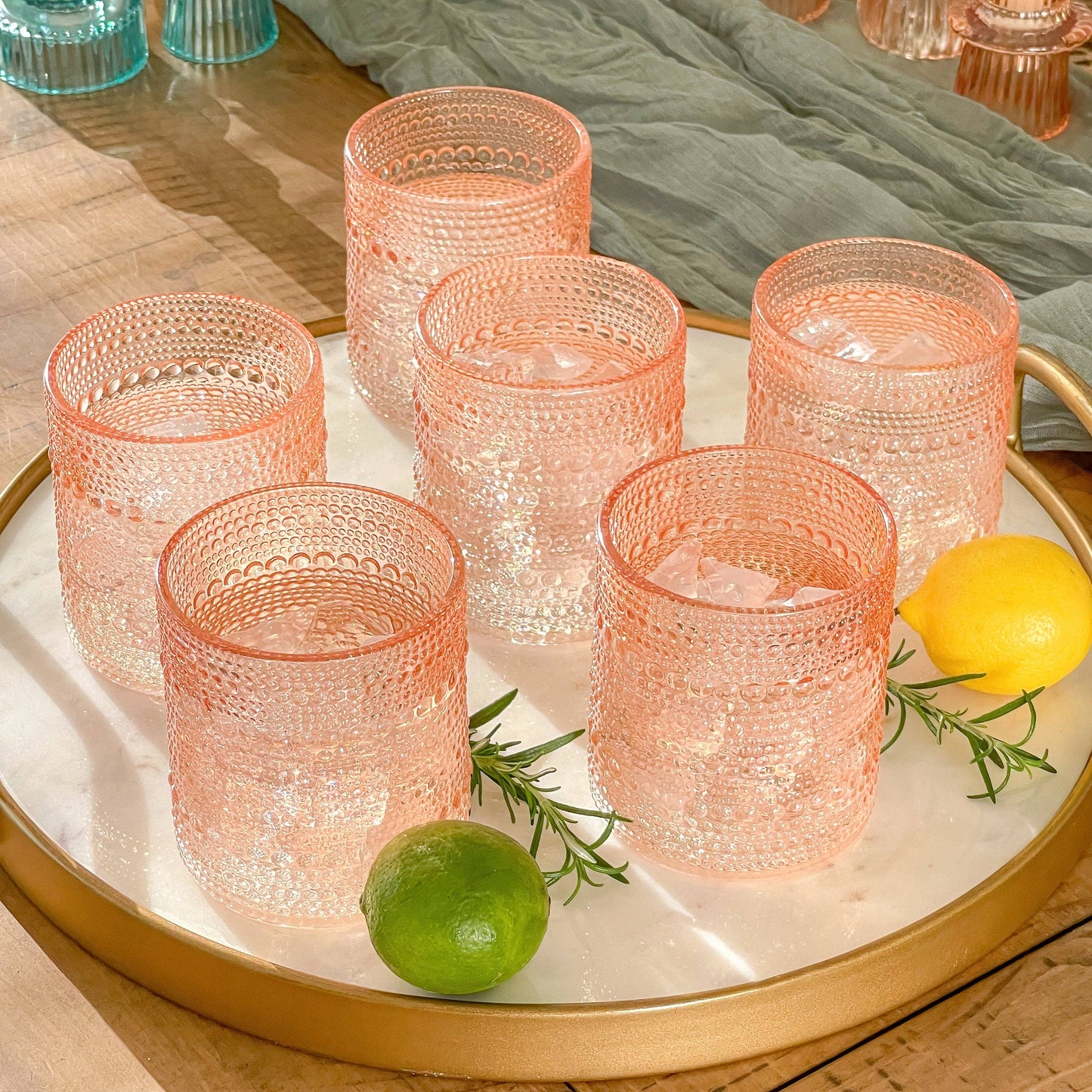 10 oz Beaded Rose Gold Old Fashion Drinking Glasses