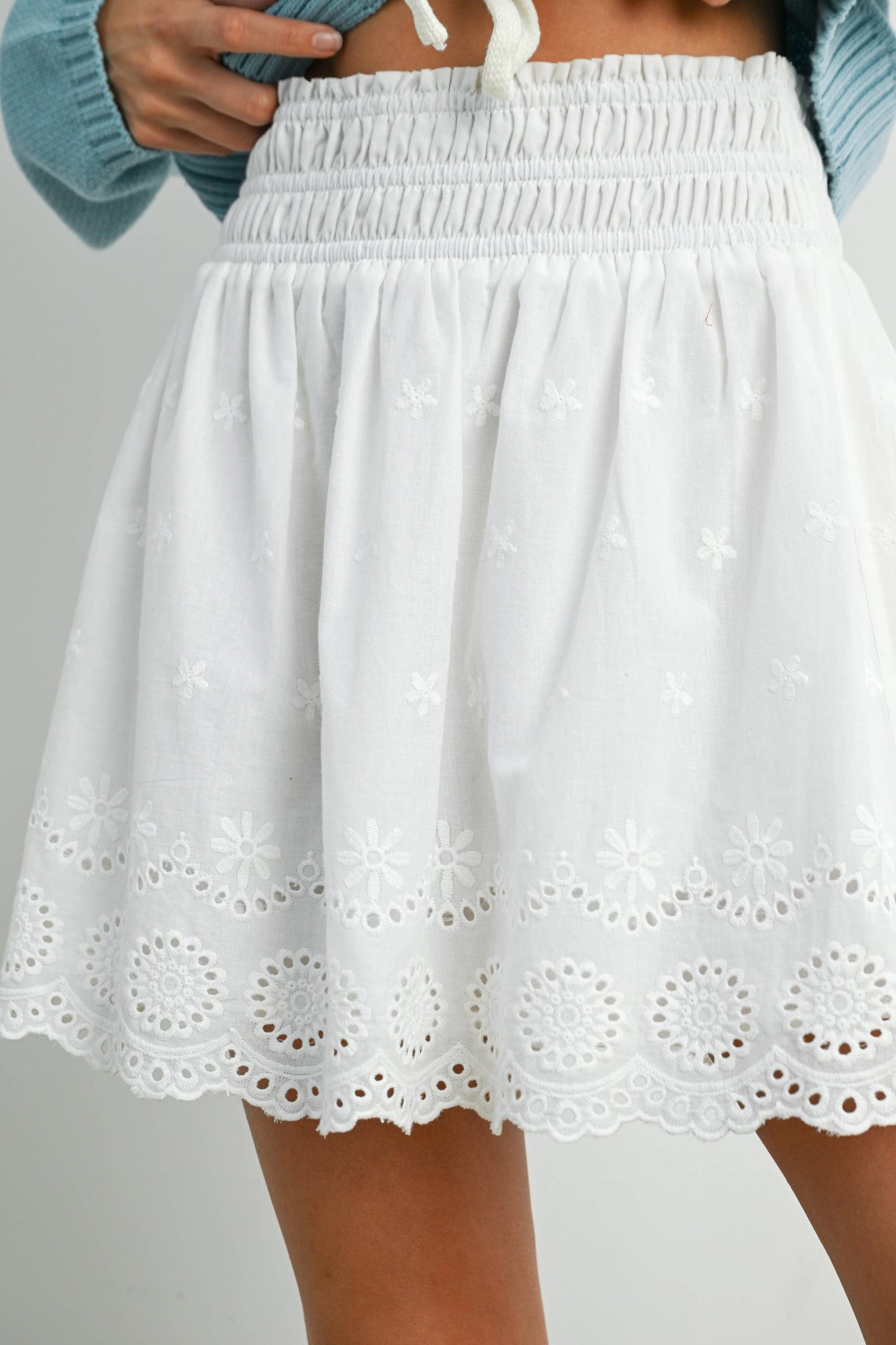 Eyelet Ruffle Smocked Skirt
