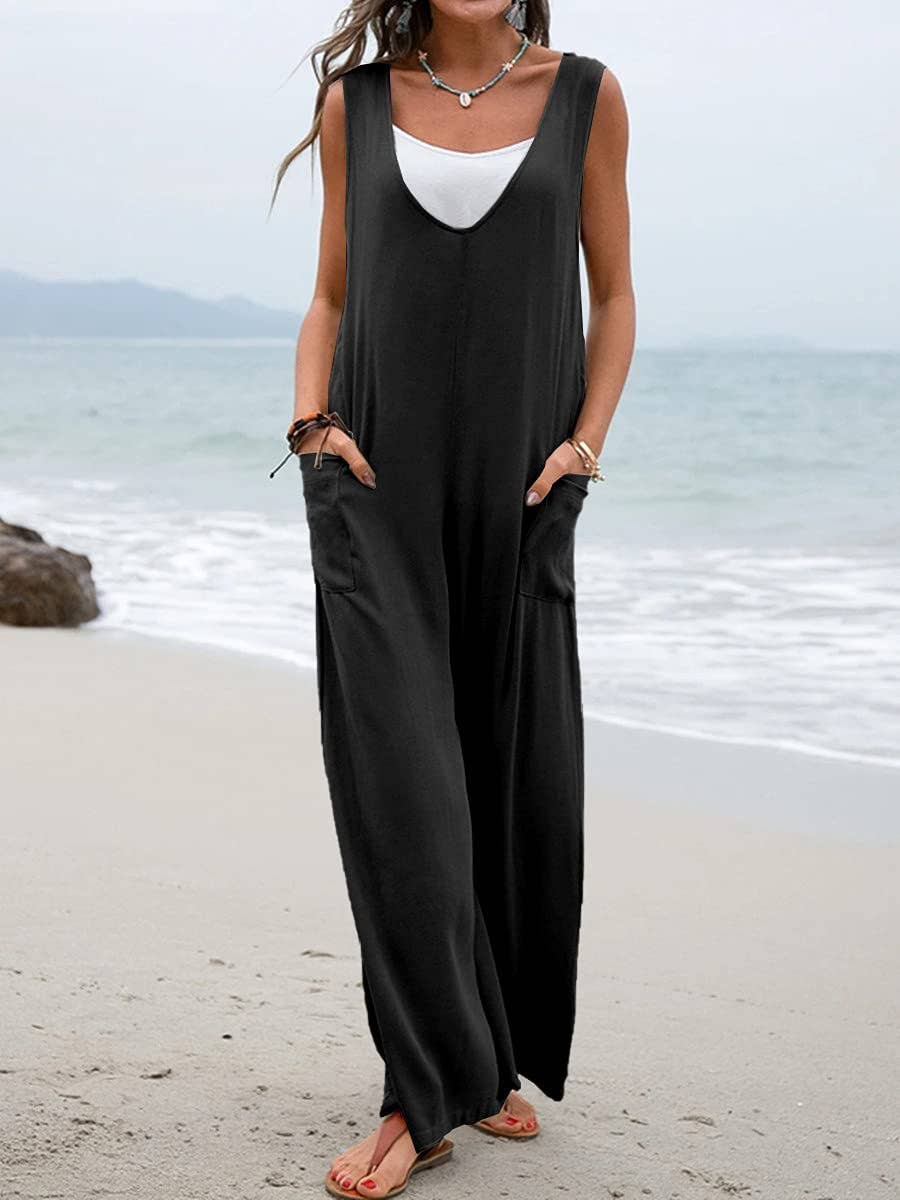 V-Neck Jumpsuit- Black