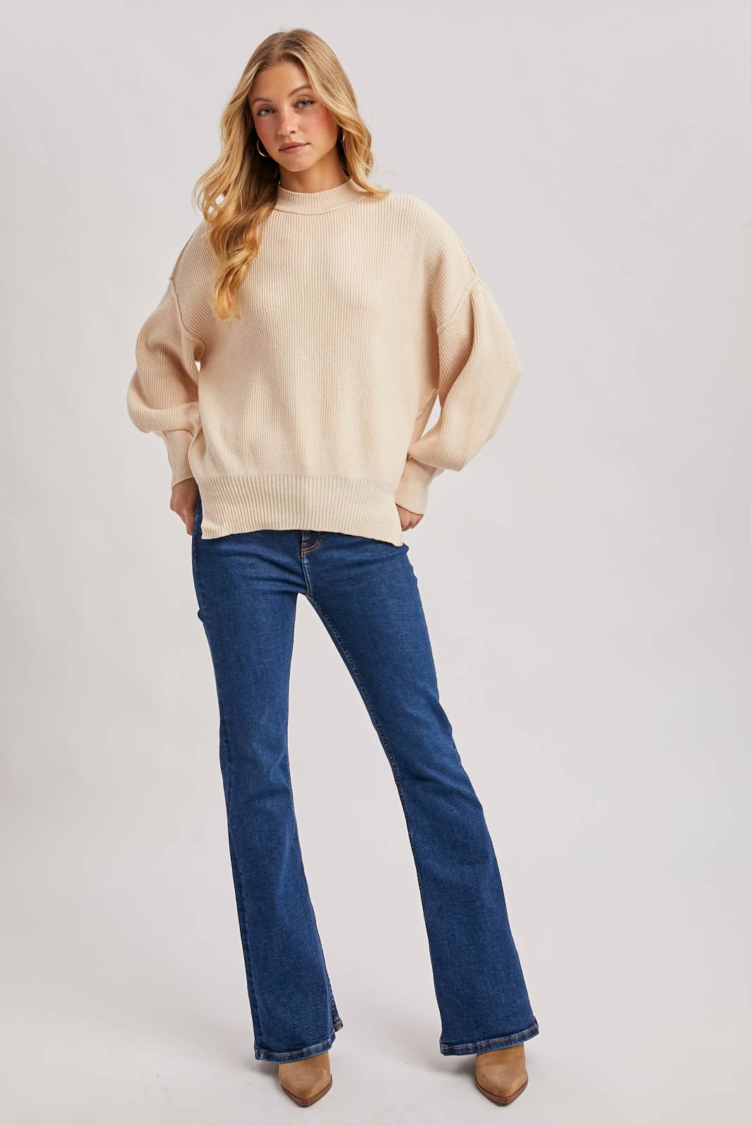 Ribbed Mock Neck Pullover - Shell