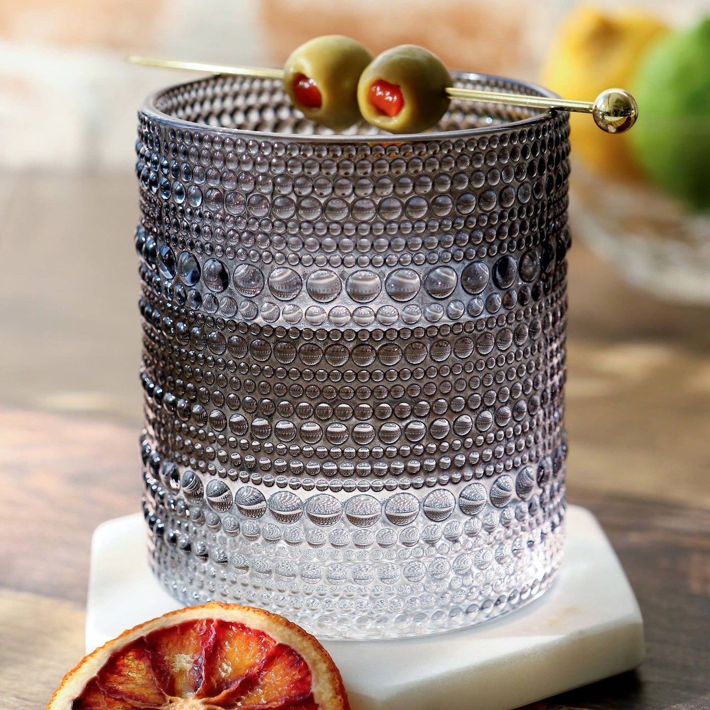 10 oz. Textured Beaded Smoke Grey Old Fashion Drinking Glasses