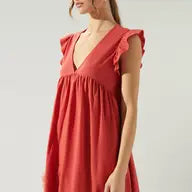 Babydoll Cotton Knit Romper- Brick