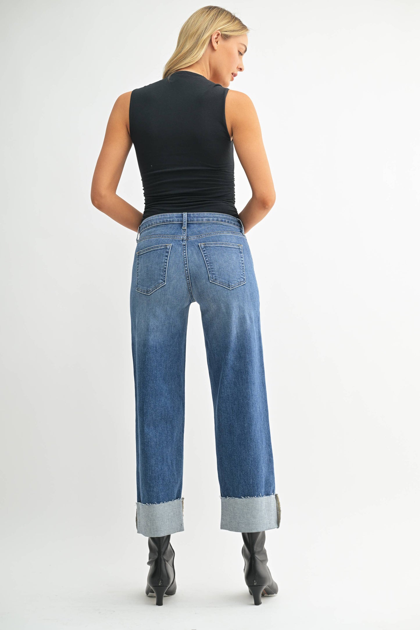 Scissor Cut Cuffed Wide Leg - Medium Wash