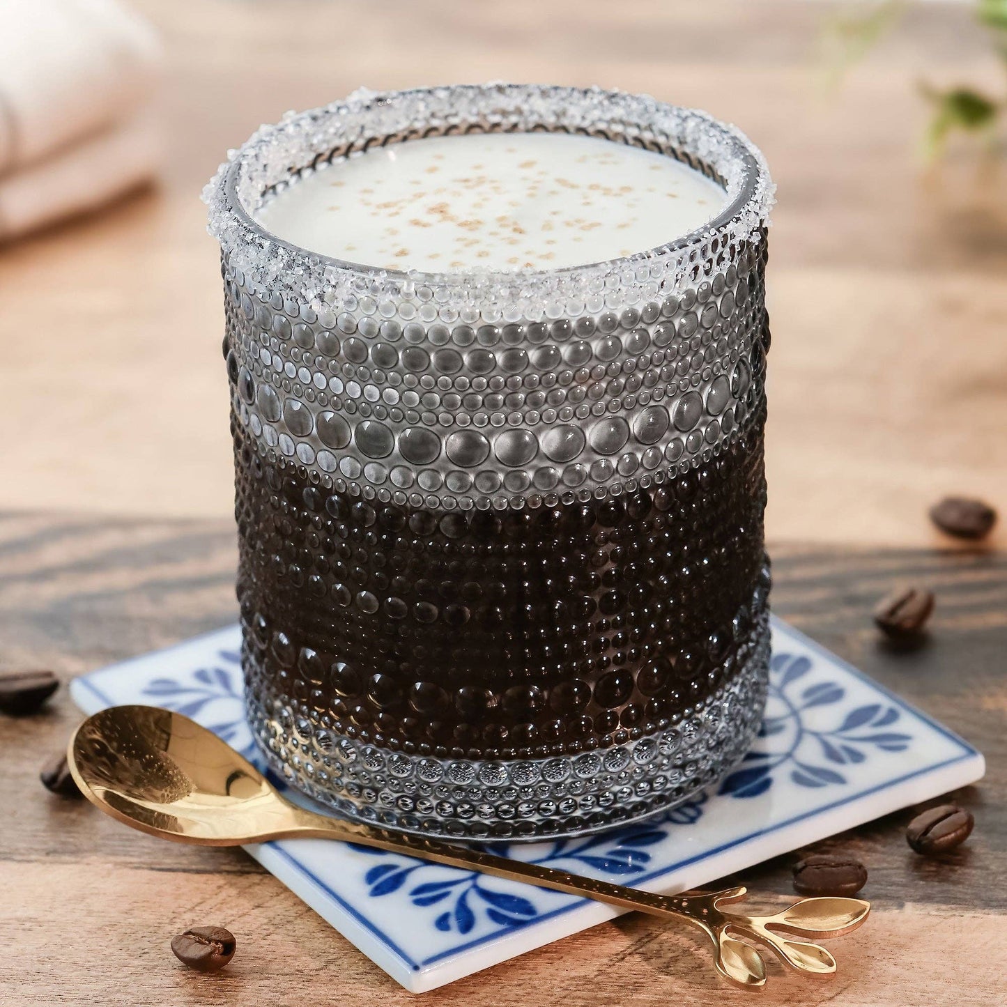 10 oz. Textured Beaded Smoke Grey Old Fashion Drinking Glasses