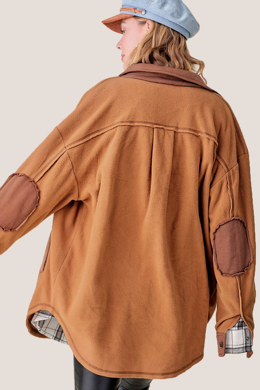 Long Sleeve Fleece Shacket - Camel