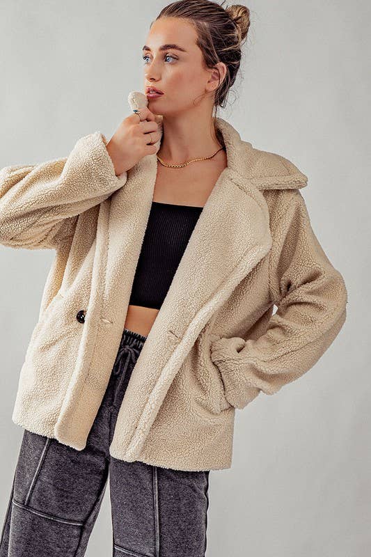 Soft Oversized Sherpa Coat Jacket - Cream