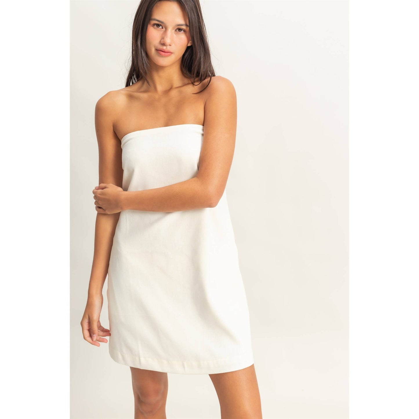 Sand Washed Strapless Mini Dress - White