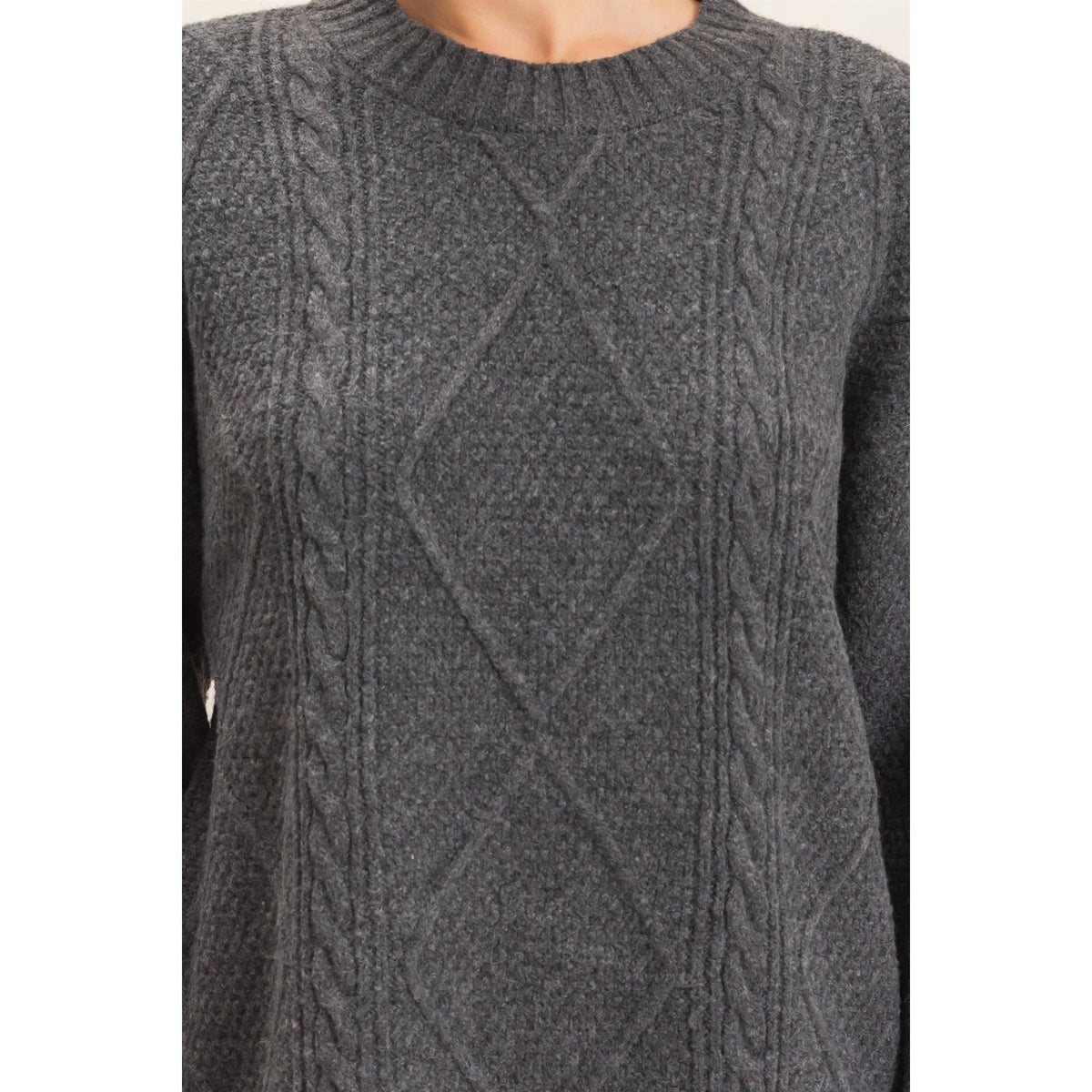 Cable Knit Dress -Charcoal