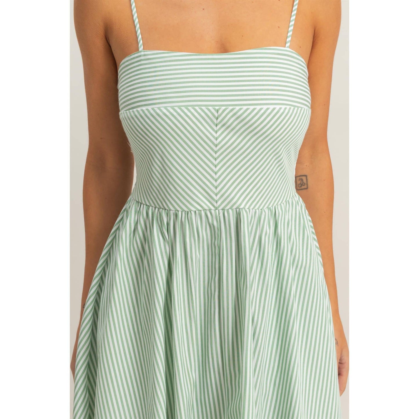 Striped Spaghetti Strap Dress - Sage