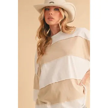 Rugby Long Sleeve Slouchy Top- White/Oat