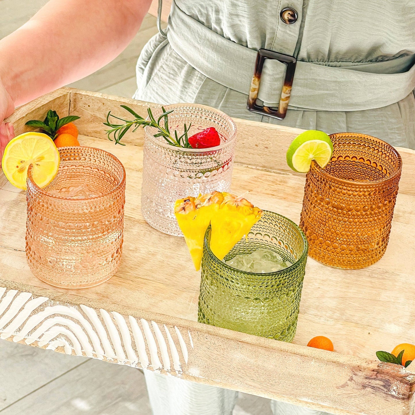 10 oz Beaded Rose Gold Old Fashion Drinking Glasses