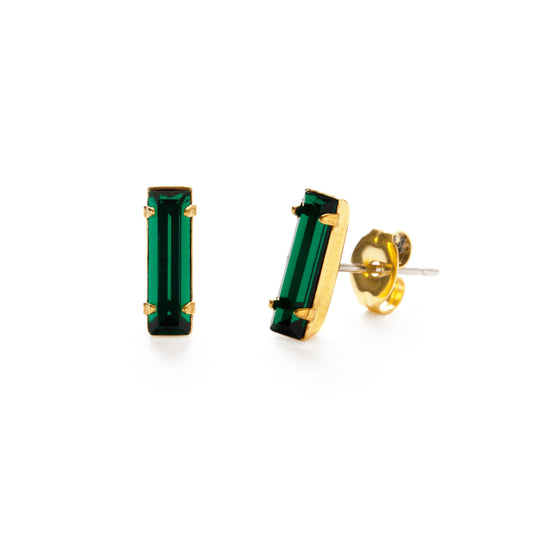 Baguette Stud Earrings - Emerald Green