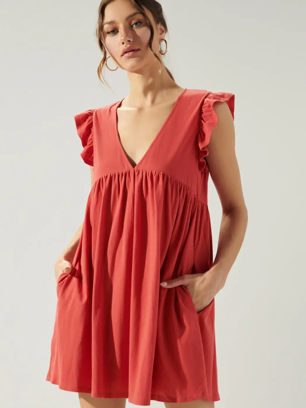 Babydoll Cotton Knit Romper- Brick