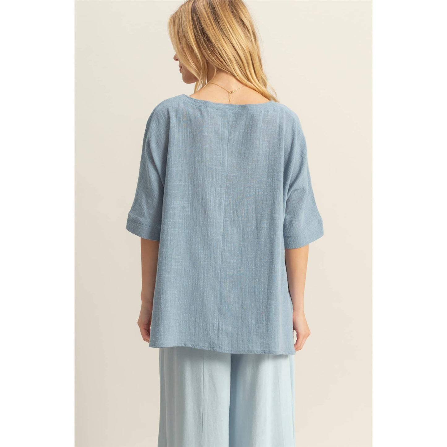 Oversized Cotton Top- Ocean Blue