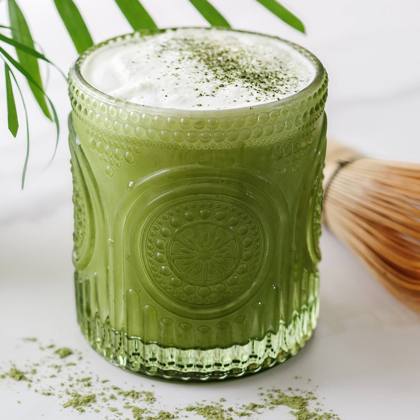 10 oz. Ribbed Retro Arch Floral Green Drinking Glasses