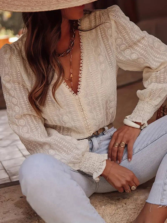 Embroidered  V-neck blouse