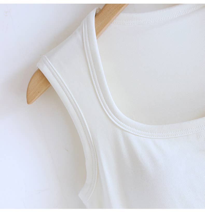Cotton Blend Built-In Bra Tank Top - White