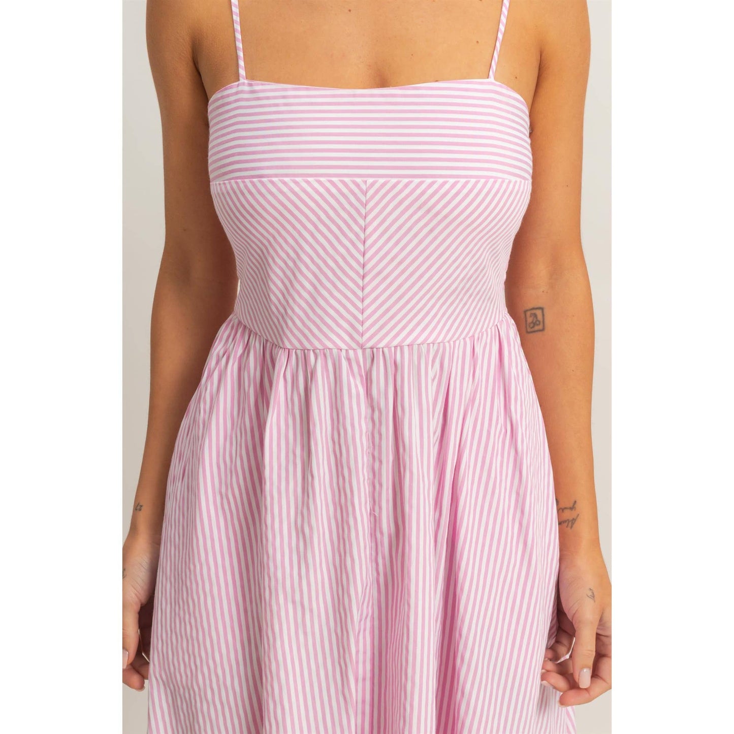 Striped Spaghetti Strap Dress - Pink