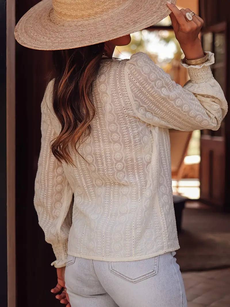 Embroidered  V-neck blouse