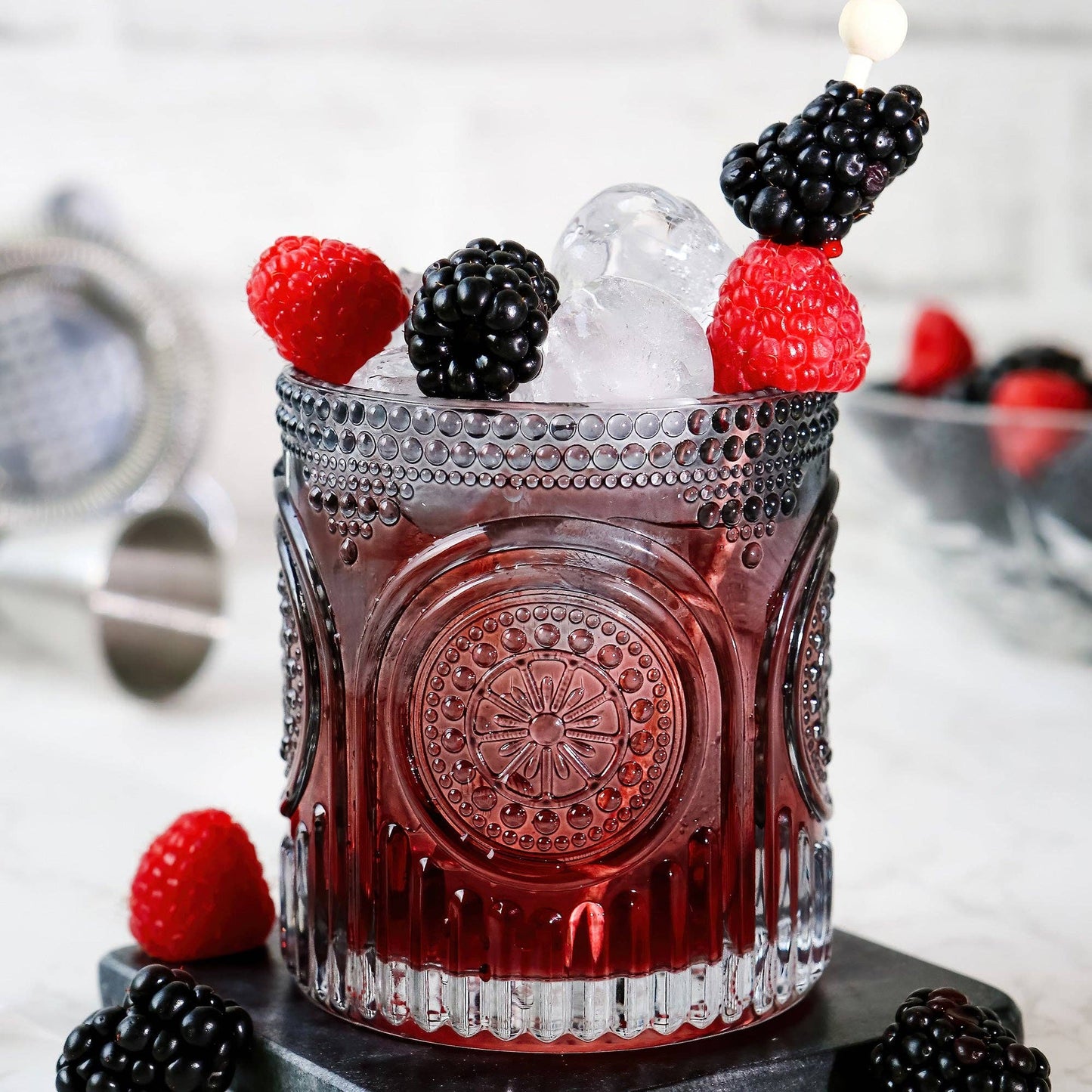 10 oz. Ribbed Retro Arch Floral Smoke Grey Drinking Glasses