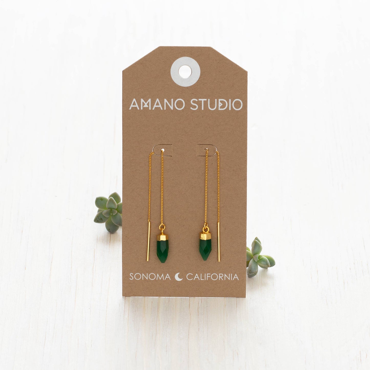 Green Onyx Threader Earrings