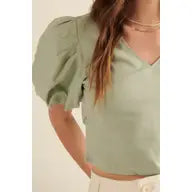 Balloon Sleeve Crop Peasant Top
