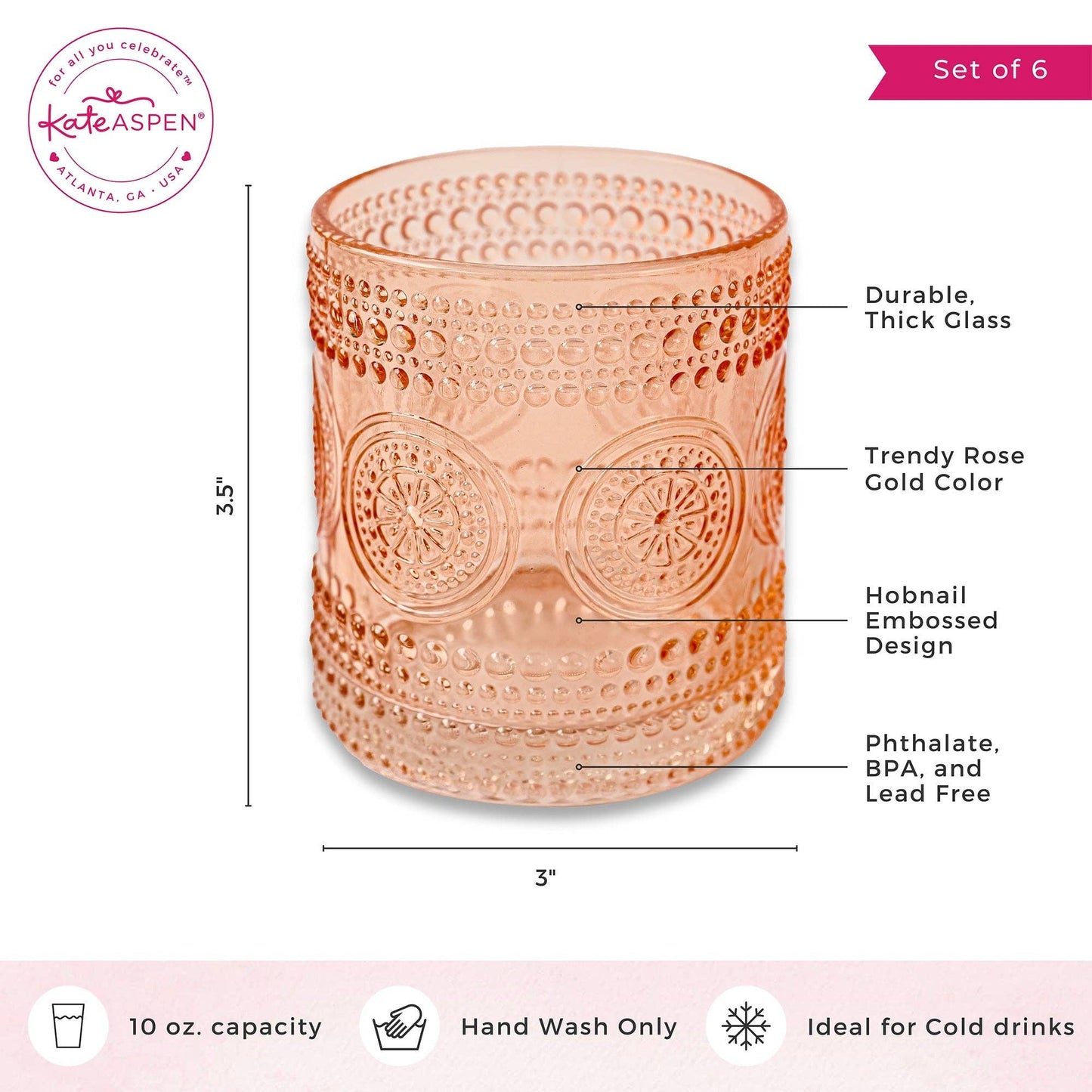 10 oz. Hobnail Beaded Floral Rose Gold Drinking Glasses