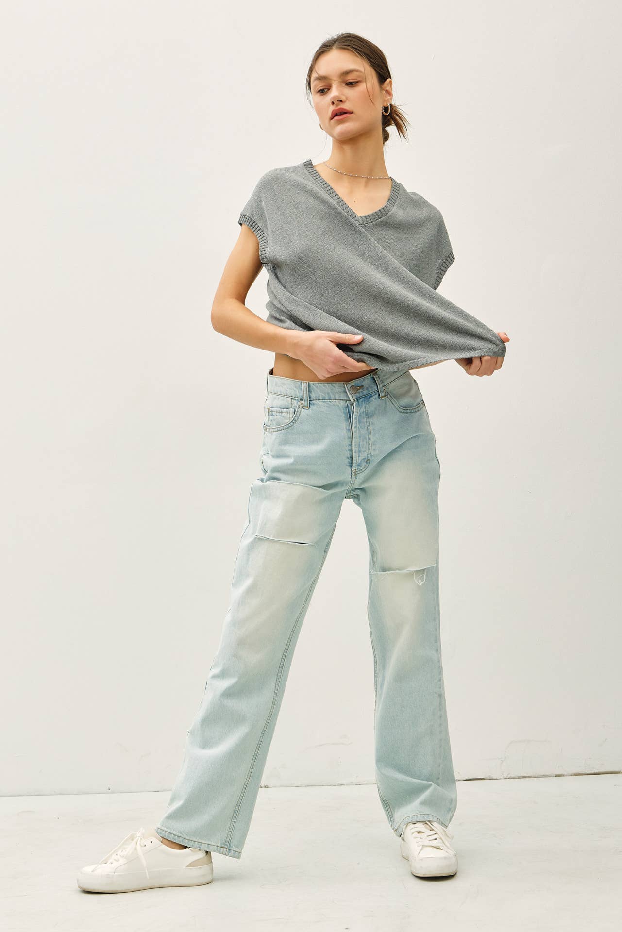 V-neck Sweater Tee - Smoke