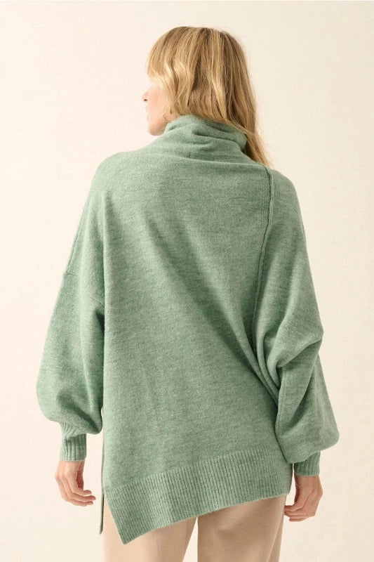 Heathered Exposed Seam Turtleneck Sweater