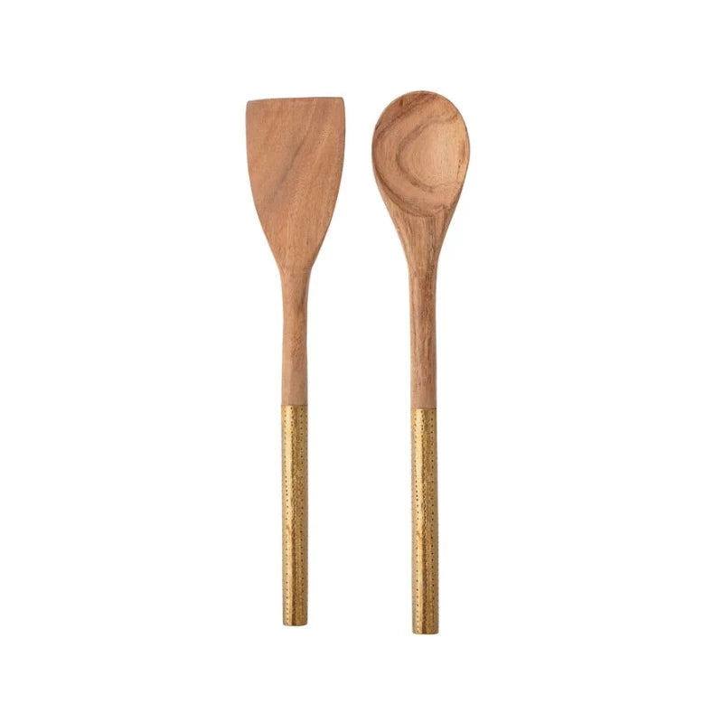 Wood Salad Servers with Brass Handles, Set of 2