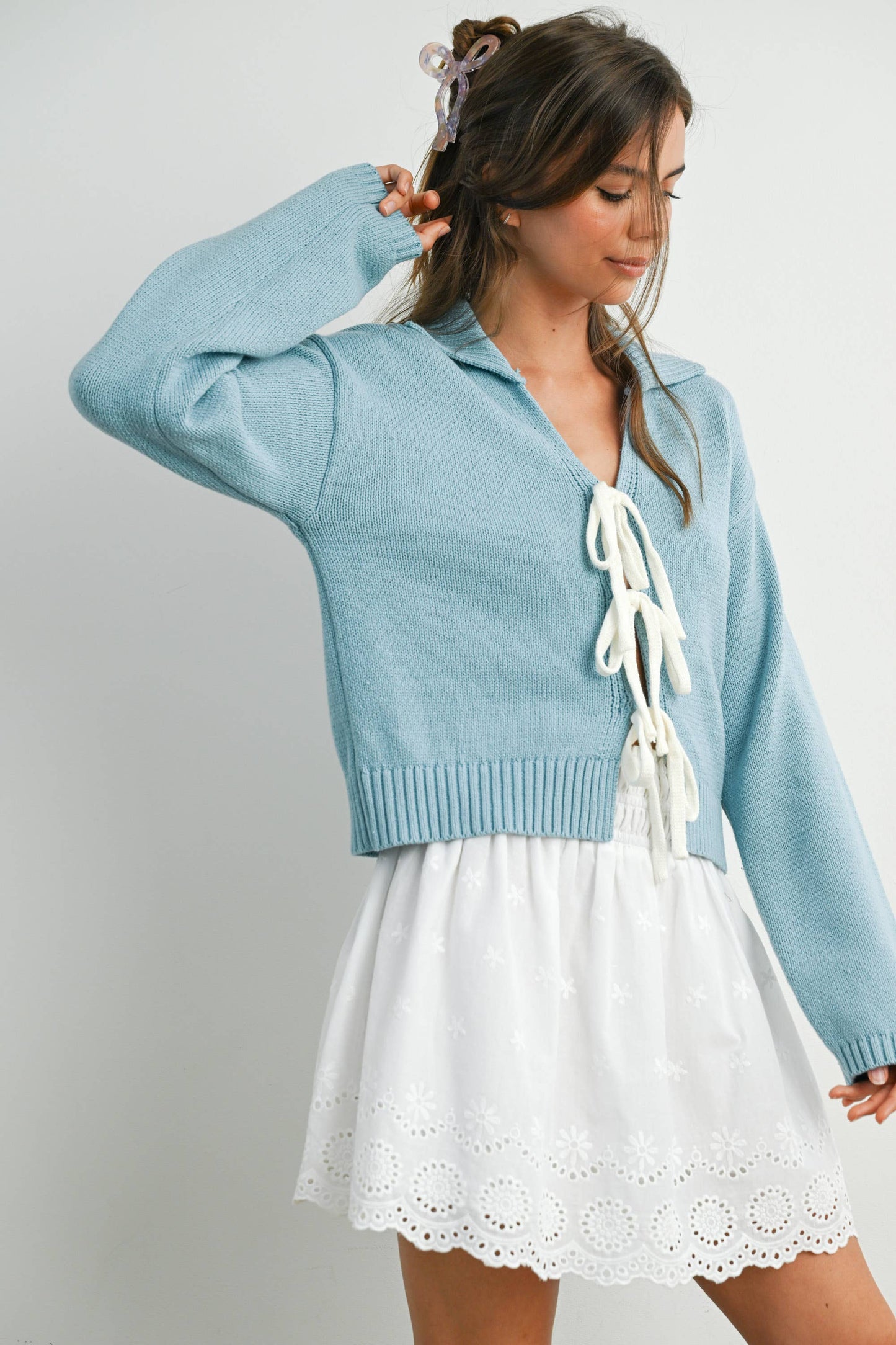 Eyelet Ruffle Smocked Skirt