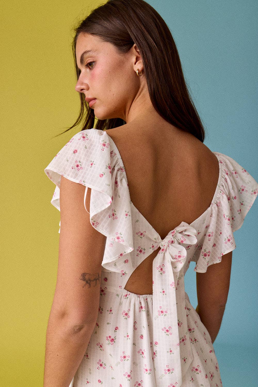 Floral Ruffle Sleeve Mini Dress