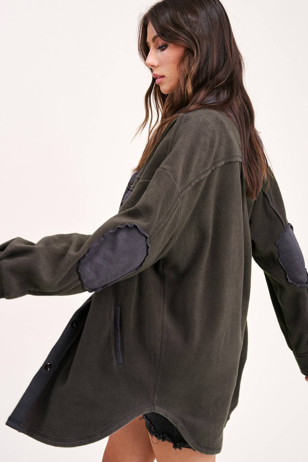 Long Sleeve Fleece Shacket - Carbon
